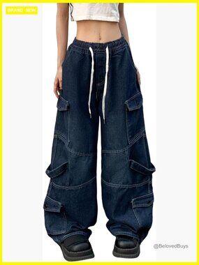 Y2K High Waist Baggy Cargo Jeans with Pockets
